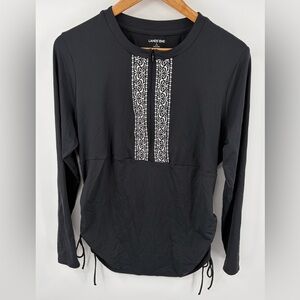 Lands End black sun shade UPF 50 long sleeve rash guard swim tee women’s L